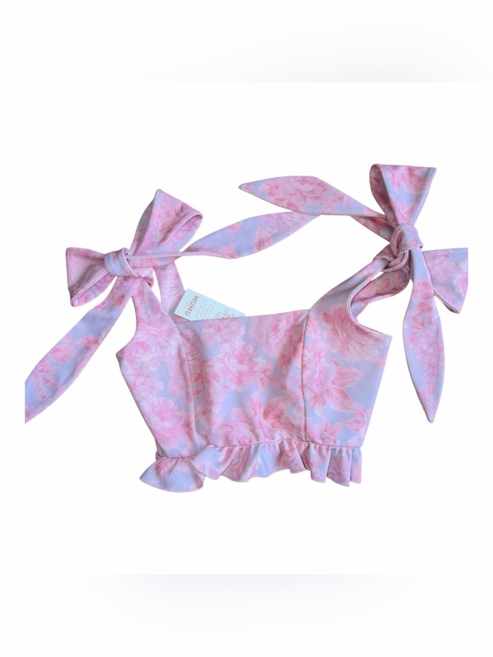 NWT Show Me Your MuMu Women’s Flower Dutchess Ruffle Floral Top Crop Size Small - Picture 5 of 8